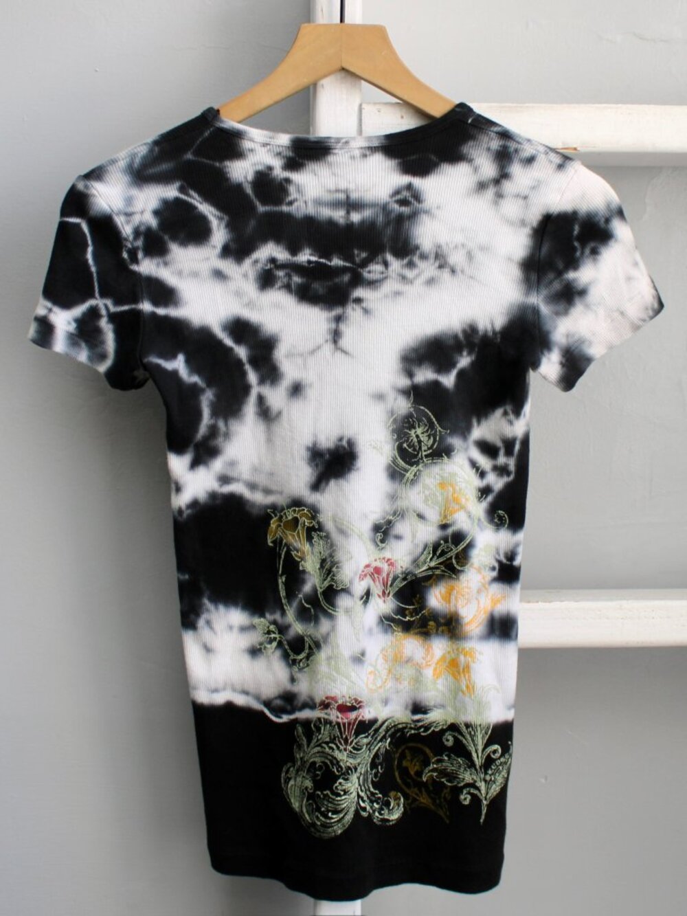 Vintage Y2K Sledge USA Embellished Graphic Tie Dye Black Sz Small Baby Tee - Picture 8 of 9
